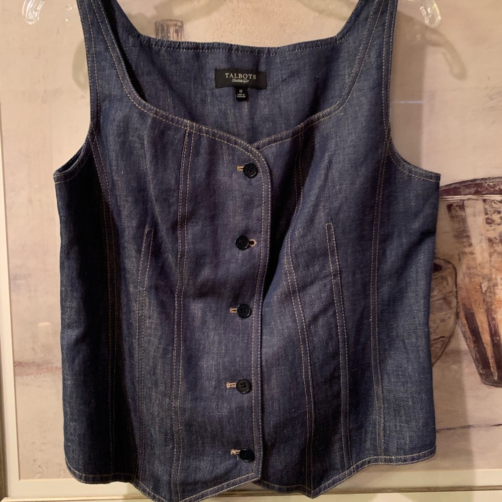 Talbots 100% Linen Blue Denim Vest